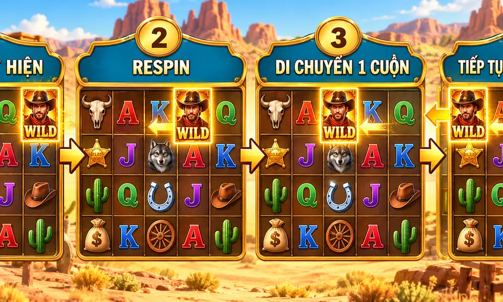 Bốn bước mô tả Walking Wild di chuyển qua mỗi respin